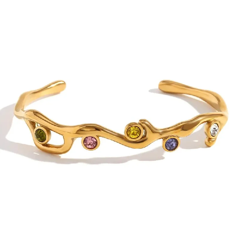 silver bangle sets for women-Vintage Gold-Plated Cuff Bracelet with Multicolored Crystals – Fashion Jewelry for Women