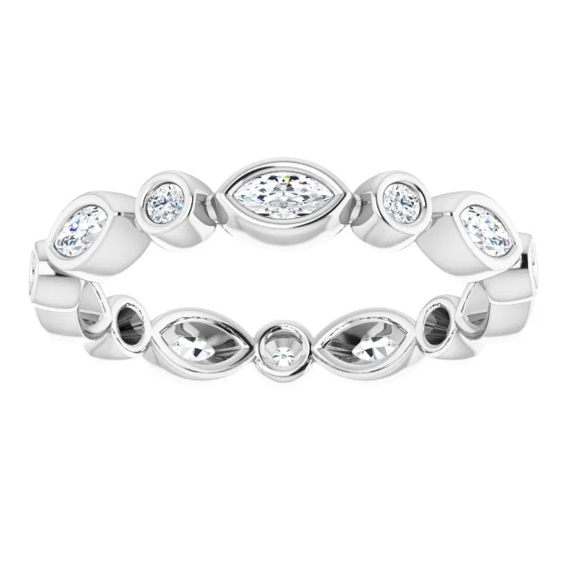 eternity rings for women-0.64 ct. Bezel Set Marquise & Round Diamond Eternity Band