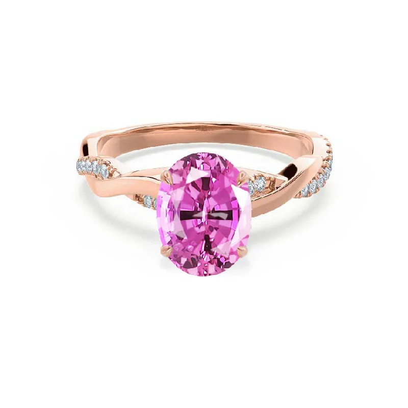 diamond engagement rings with side stones-EDEN - Chatham® Oval Pink Sapphire & Diamond 18k Rose Gold Vine Solitaire Ring