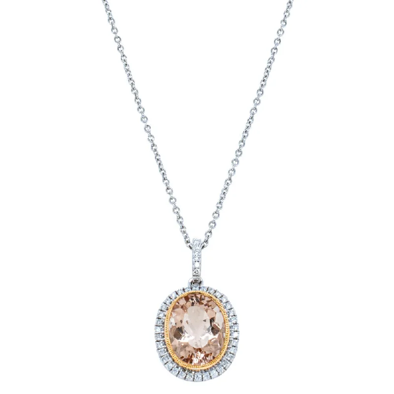 matching gold necklaces for women-18ct White & Rose Gold Morganite & Diamond Pendant