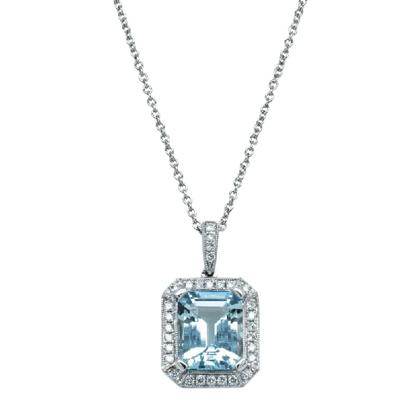 simple silver necklaces for women-18ct White Gold 2.84ct Aquamarine & Diamond Empire Pendant