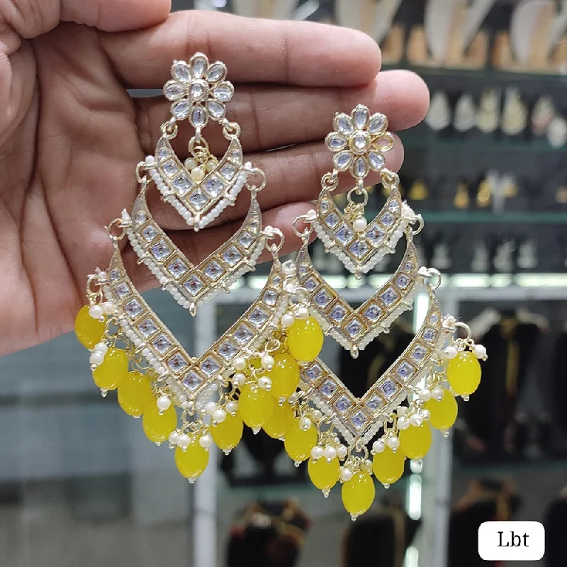 diamond drop earrings for women-Lucentarts Jewellery Gold Plated Kundan Stone Dangler Earrings