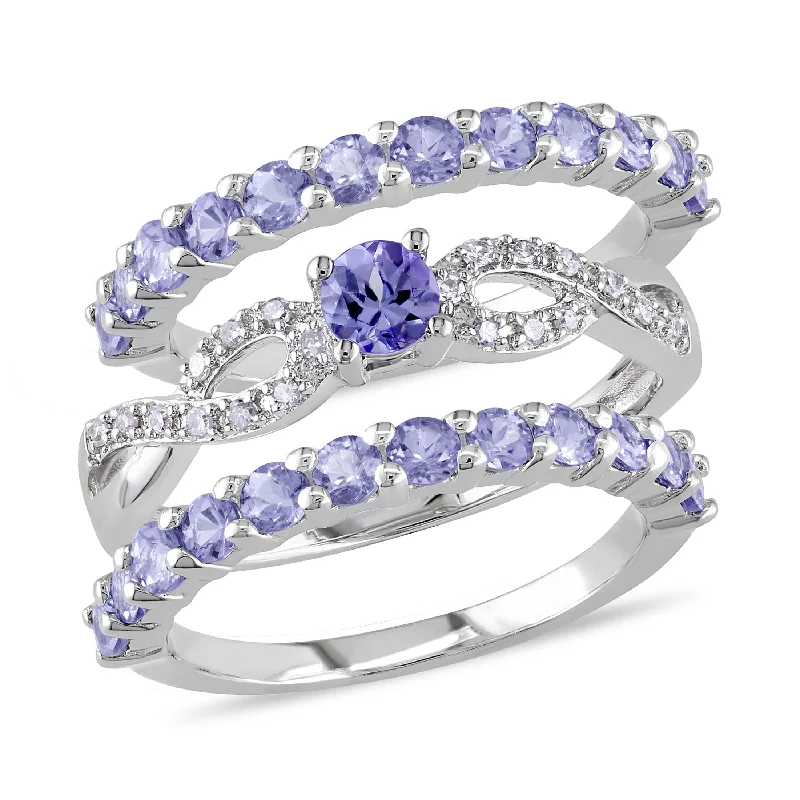 three-stone diamond engagement rings-Mimi & Max 1 4/5ct TGW Tanzanite and 1/10ct TW Diamond Infinity Stackable Bridal Ring Set in Sterling Silver