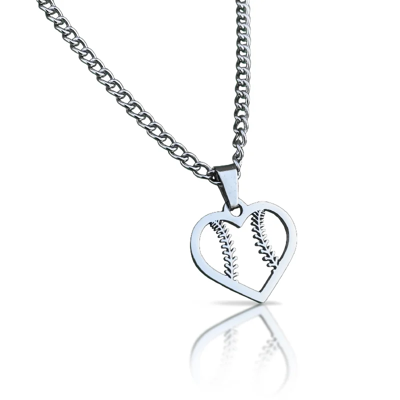 chic necklaces for women-Baseball / Softball Heart Pendant With Chain Necklace - Stainless Steel