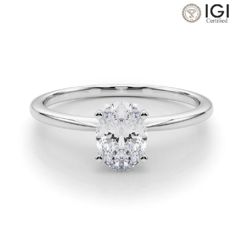 platinum rings for women-Angelica Oval Lab Grown Diamond Solitaire Engagement Ring IGI Certified