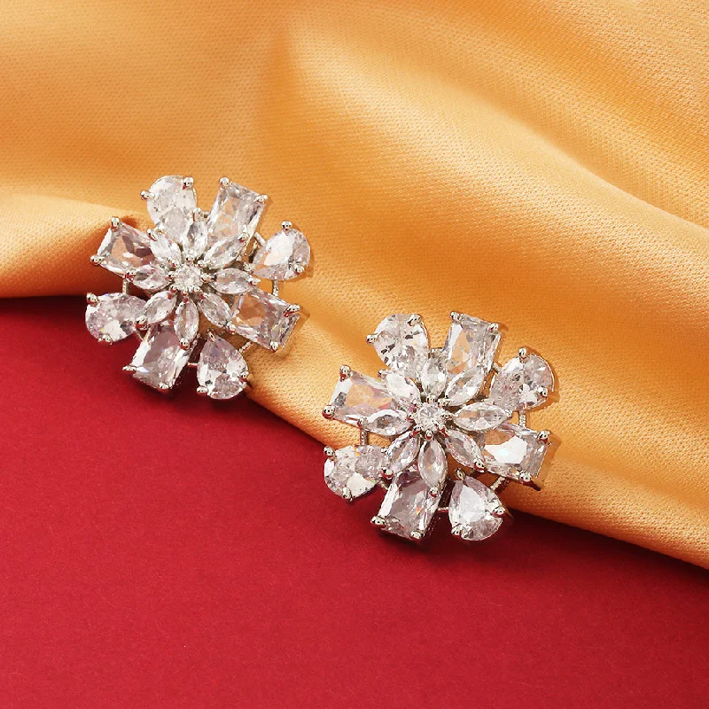 retro earrings for women-Raddhi Jewels Silver Plated AD Stud Earrings