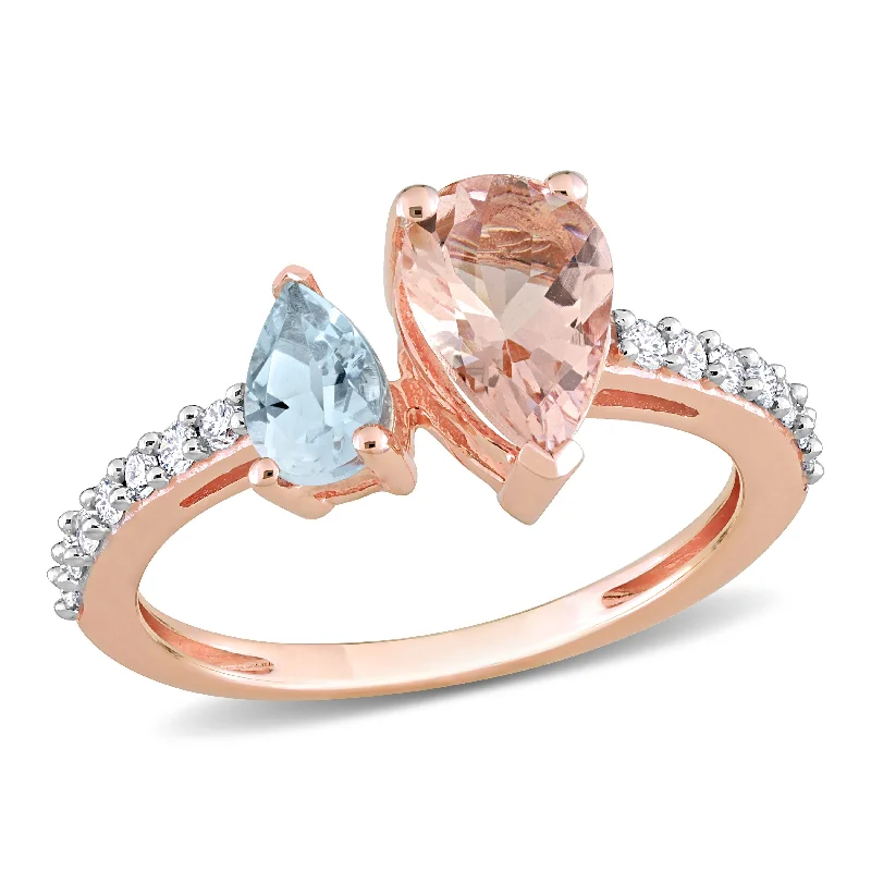 round sapphire engagement rings-Mimi & Max 1 1/2ct TGW Pear-Cut Morganite Aquamarine and 1/5ct TW Diamond Ring in 14k Rose Gold