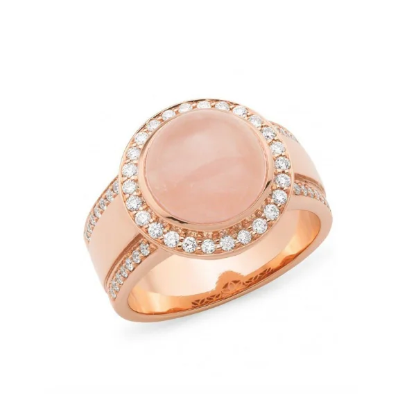 gemstone wedding rings for women-Rose Quartz Dome  and Diamond Ring