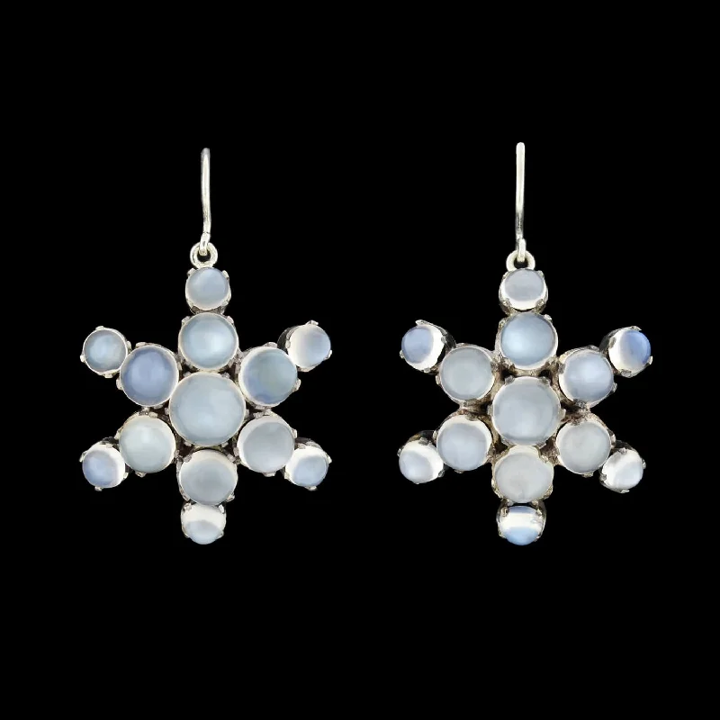 personalized diamond earrings for women-Victorian Sterling Cabochon Moonstone Cluster Earrings