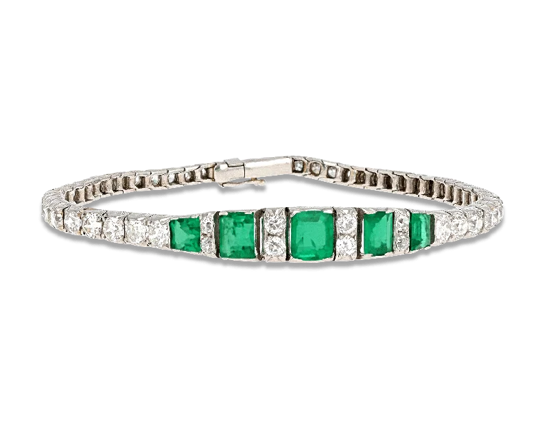 diamond bangles for women-Art Deco Diamond and Emerald Bracelet