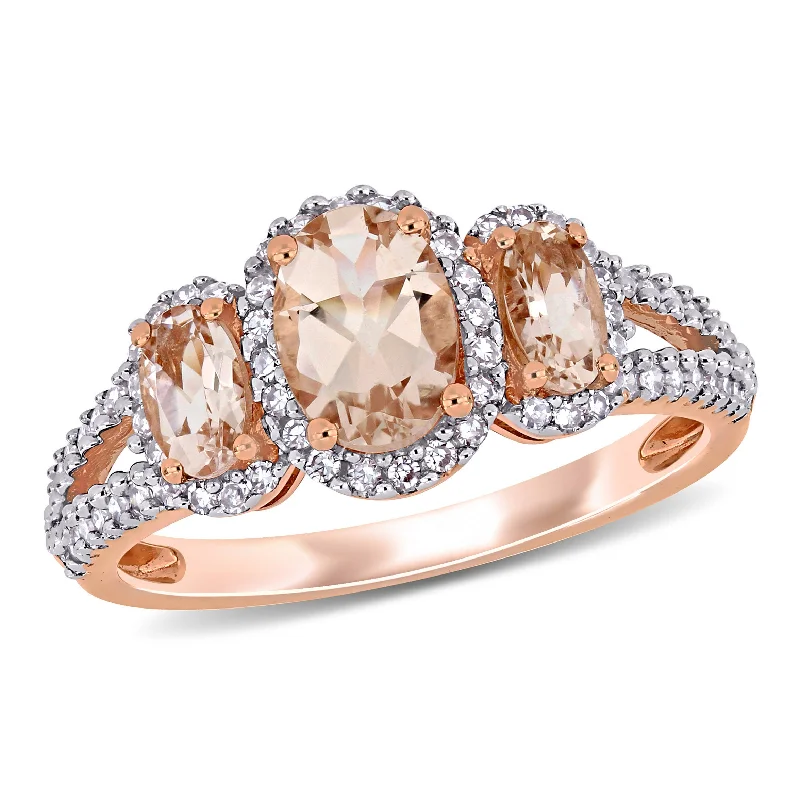 personalized engagement rings-Mimi & Max 1 1/10ct TGW Morganite 1/3ct TW Diamond 3-Stone Split Shank Ring 14k Rose Gold