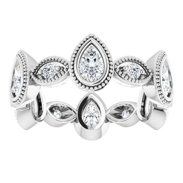 luxury engagement rings for women-1.46 ct. Pear and Round Diamond Eternity Band Milgrain Accent Wedding Ring