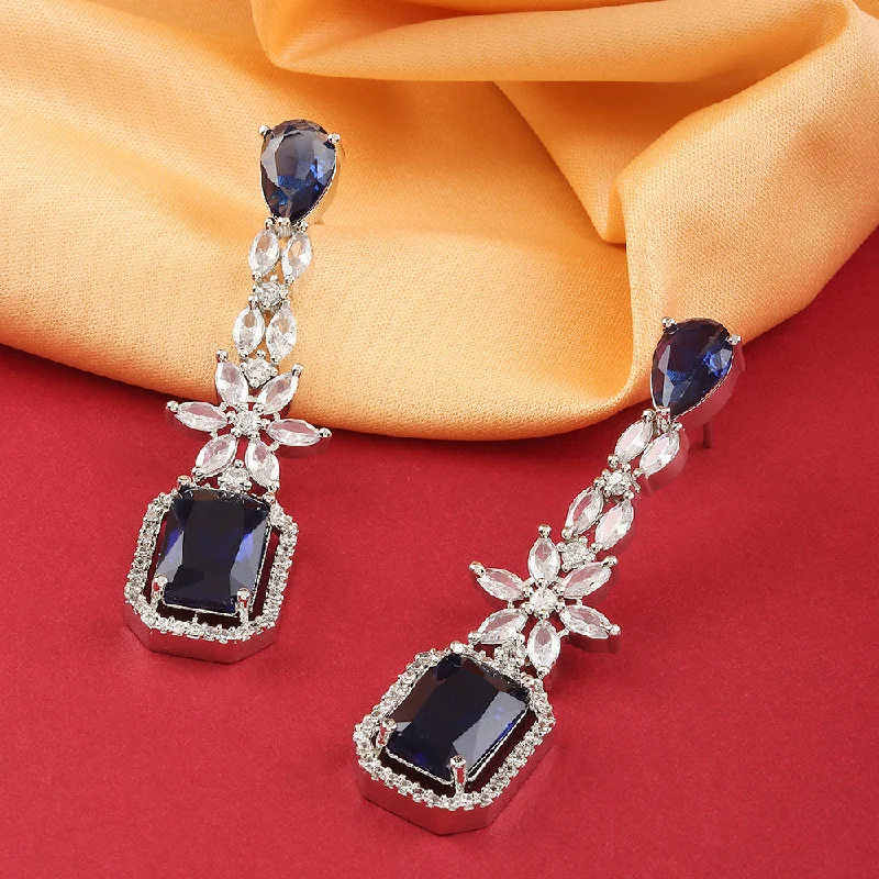 fashion earrings for women-Raddhi Jewels Silver Plated AD Dangler Earrings