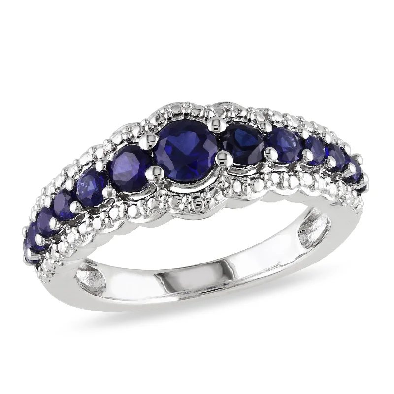 custom engagement ring designs-Mimi & Max 1 1/6ct TGW Created Blue Sapphire Graduated Ring in Sterling Silver