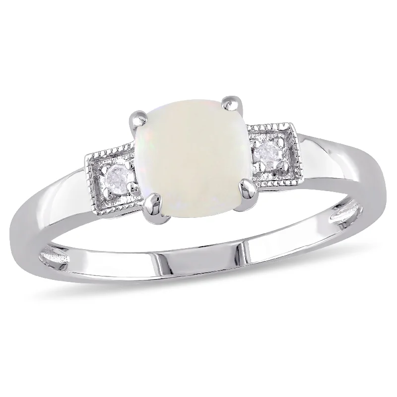 custom design engagement rings-Mimi & Max 1/2ct TGW Cushion-Cut Opal and Diamond Accent Ring in Sterling Silver