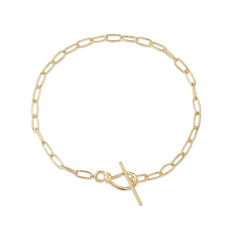 gemstone bracelets for women-Gold Plated Knot Toggle & Paperclip Bracelet