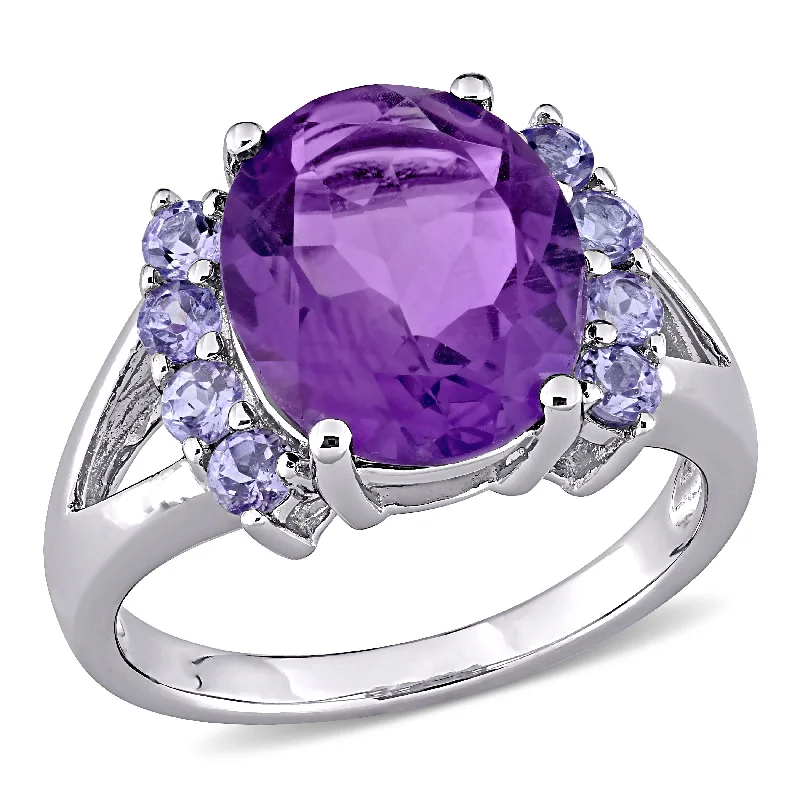 unique wedding engagement rings-Mimi & Max 4 3/5ct TGW Oval Cut Amethyst and Tanzanite Split Shank Ring in Sterling Silver