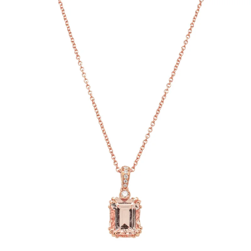 fashionable necklaces for women-18ct Rose Gold 1.94ct Morganite & Diamond Romanov Pendant