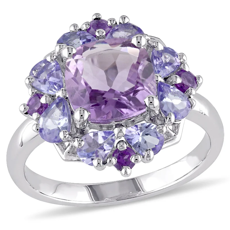 solitaire diamond engagement rings-Mimi & Max 3ct TGW Amethyst and Tanzanite Floral Cluster Ring in Sterling Silver