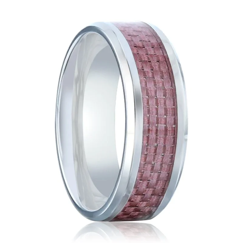 simple gold rings for women-DOMINIQUE | Silver Titanium Ring, Pink Carbon Fiber Inlay, Beveled