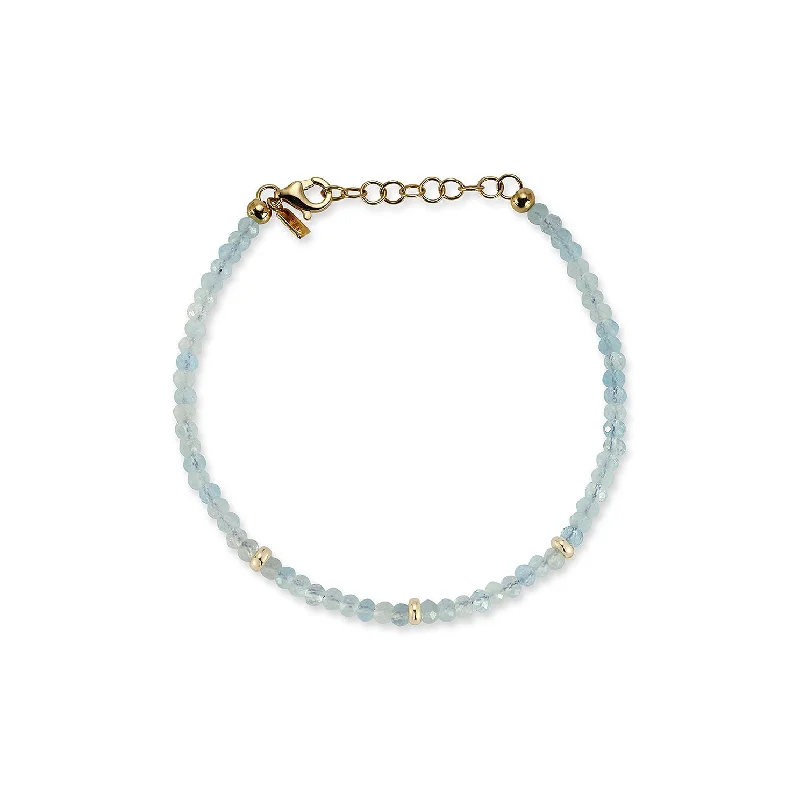 silver stacking bracelets for women-Birthstone Bead Bracelet In Aquamarine