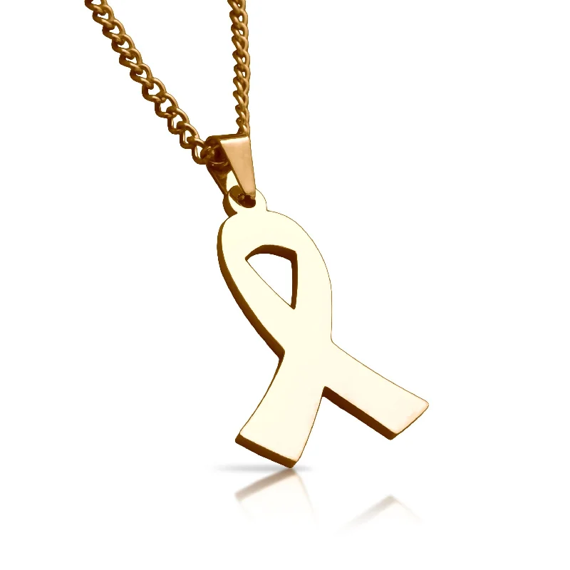 luxury sapphire necklaces for women-Cancer Ribbon Pendant With Chain Necklace - 14K Gold Plated Stainless Steel