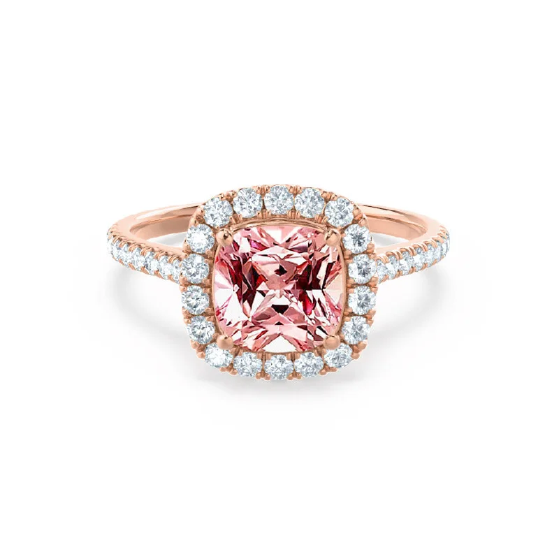 personalized engagement rings-VIOLETTE - Chatham® Cushion Champagne Sapphire & Diamond 18k Rose Gold Petite Halo Ring