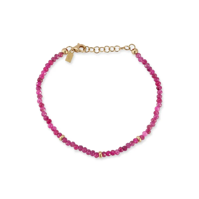 classic bangles for women-Birthstone Bead Bracelet In Ruby