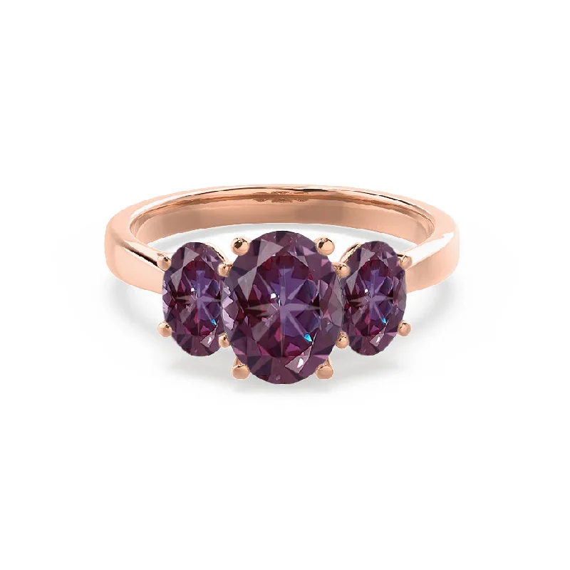 elegant engagement rings-EVERDEEN - Chatham® Oval Alexandrite 18k Rose Gold Trilogy Ring