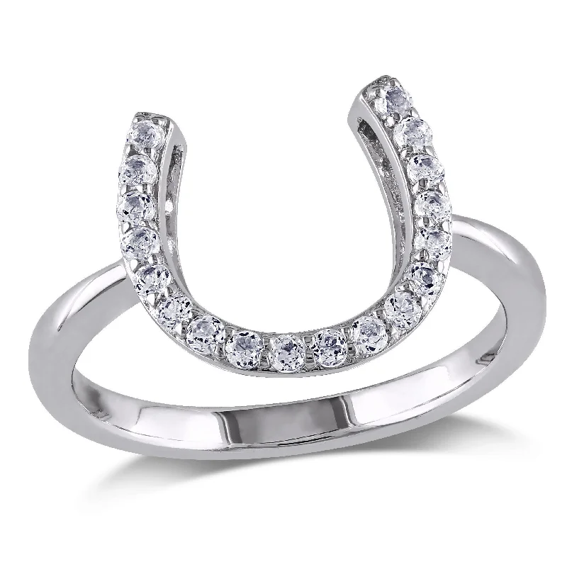 birthstone wedding engagement rings-Mimi & Max 1/2ct TGW White Topaz Horseshoe Ring in Sterling Silver