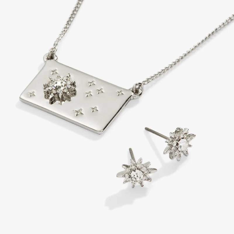 silver necklaces for women-Starburst Charm Necklace and Stud Earring Gift Set