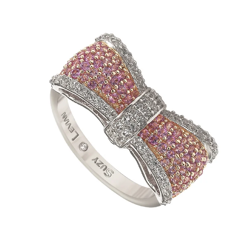 elegant engagement rings-Suzy Levian Sterling Silver Pink & White Sapphire & Diamond Accent Bow Ring