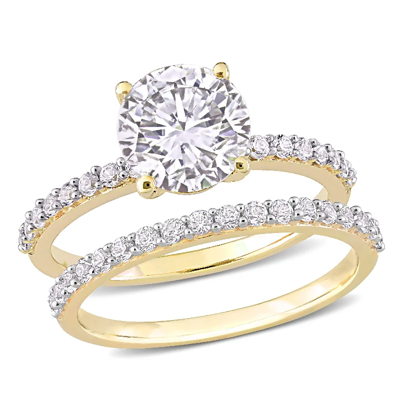 diamond engagement rings with colored stones-Mimi & Max 3 1/10ct TGW Created White Sapphire Ring Bridal Ring Set in 10k Yellow Gold