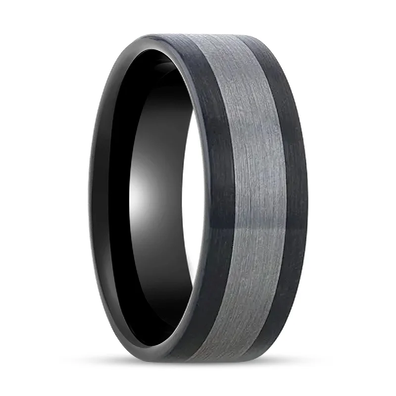 moonstone rings for women-ENDAST | Black Ceramic, Tungsten Inlay, Brushed, Flat