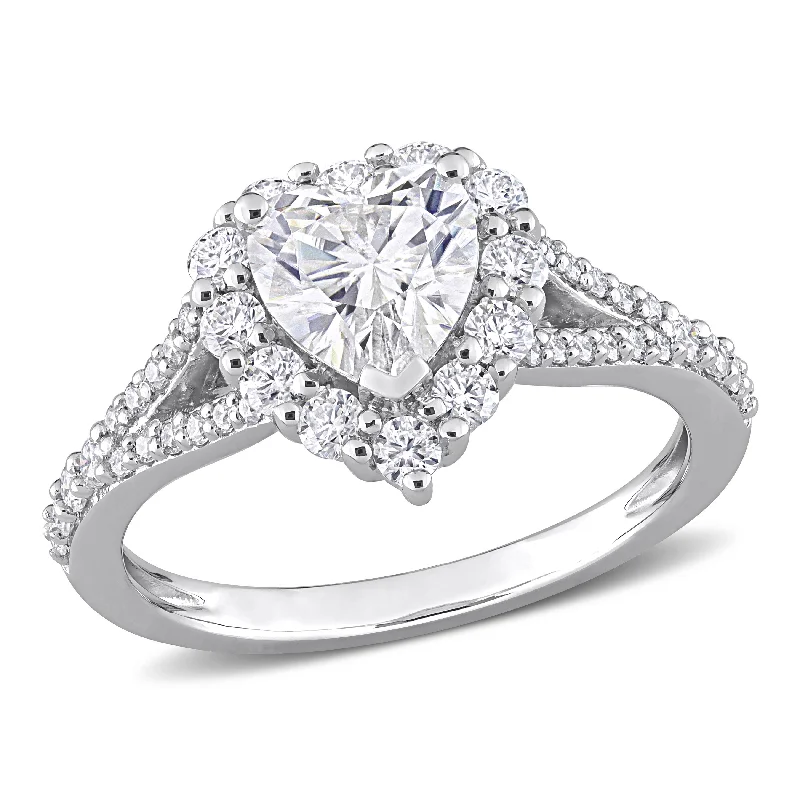 high-end engagement rings-Mimi & Max 1 1/2ct DEW Created Moissanite Heart Halo Engagement Ring in Sterling Silver