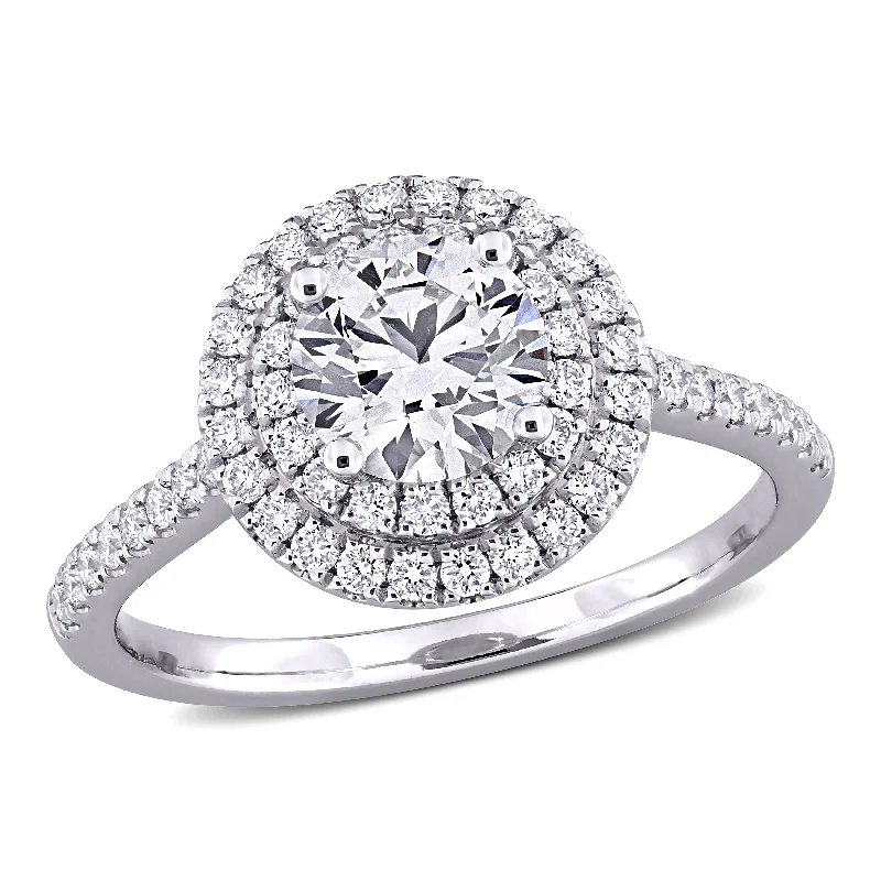 wedding band engagement rings-Created Forever 1 1/2ct TW Lab-Grown Diamond Double Halo Engagement Ring in 14k White Gold