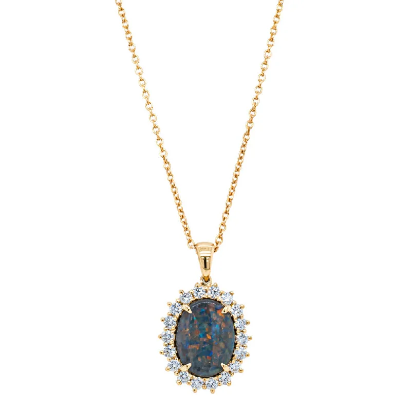 diamond heart necklaces for women-18ct Yellow Gold 2.53ct Opal & Diamond Belle Pendant