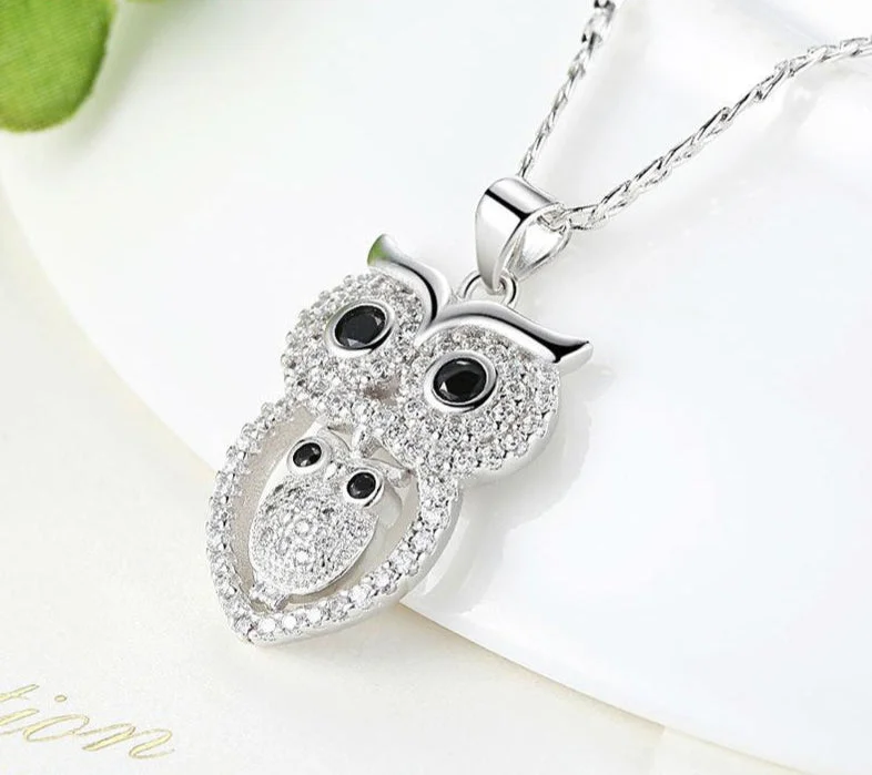 diamond pendant necklaces for women-Stunning  AAA Austrian Zircon  White Gold Plated Owl Pendant Necklace