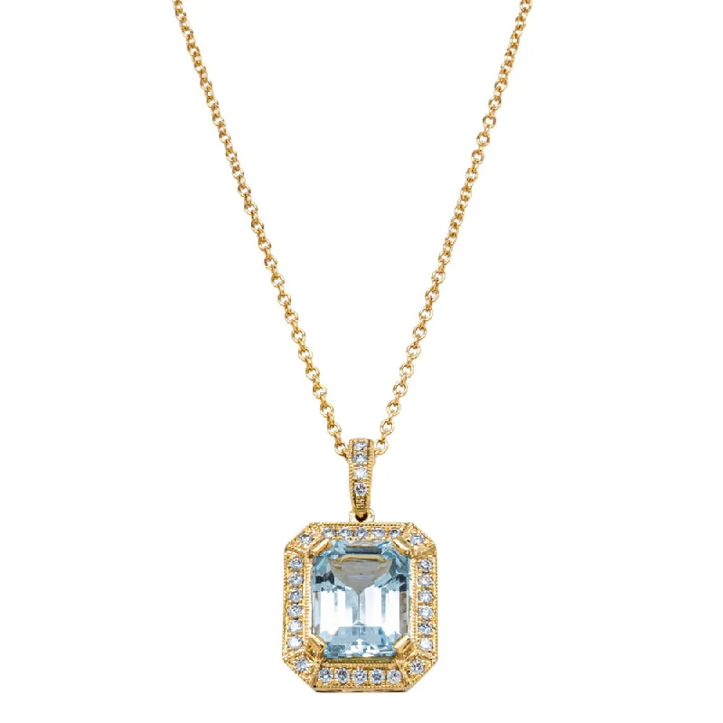 choker necklaces for women-18ct Yellow Gold 3.04ct Aquamarine & Diamond Empire Pendant