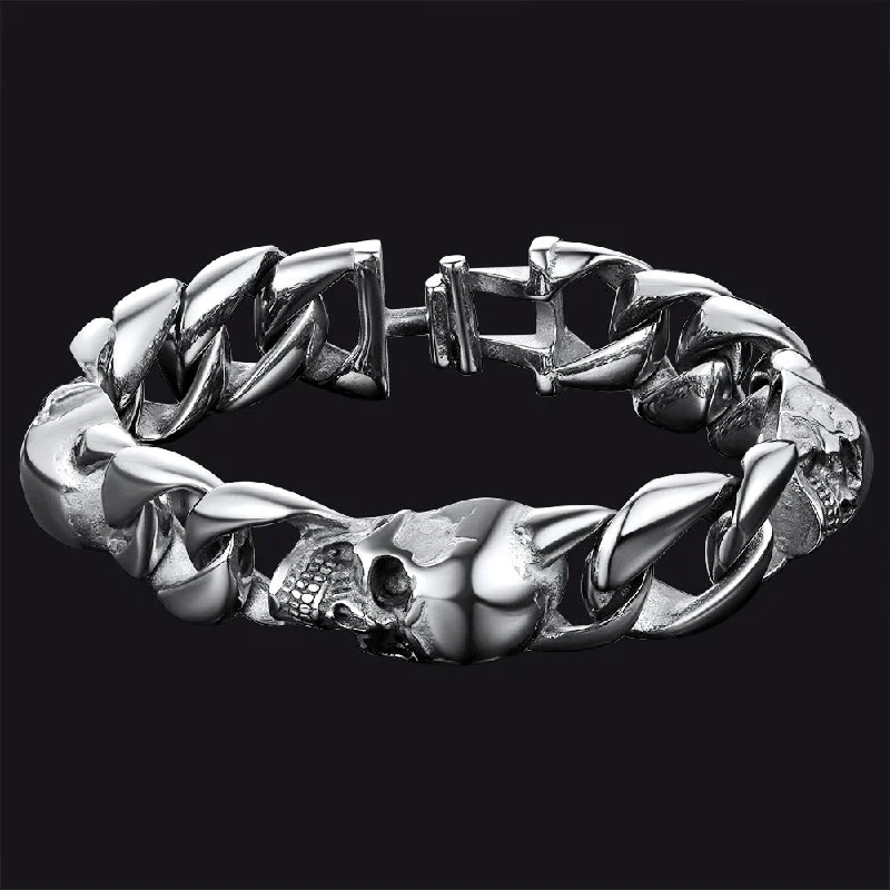 bangles for wedding for women-Gothic Skull Cuban Chain Bracelet For Men