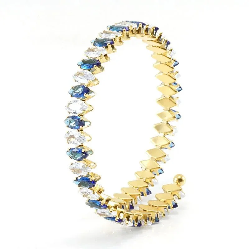 trendy bracelets for women-Elegant Gold Cuff Bracelet with Cubic Zirconia – Trendy Spiral Design