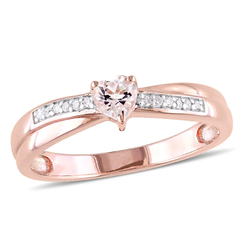 halo engagement rings-Mimi & Max Morganite and Diamond Accent Heart Ring in Rose Silver