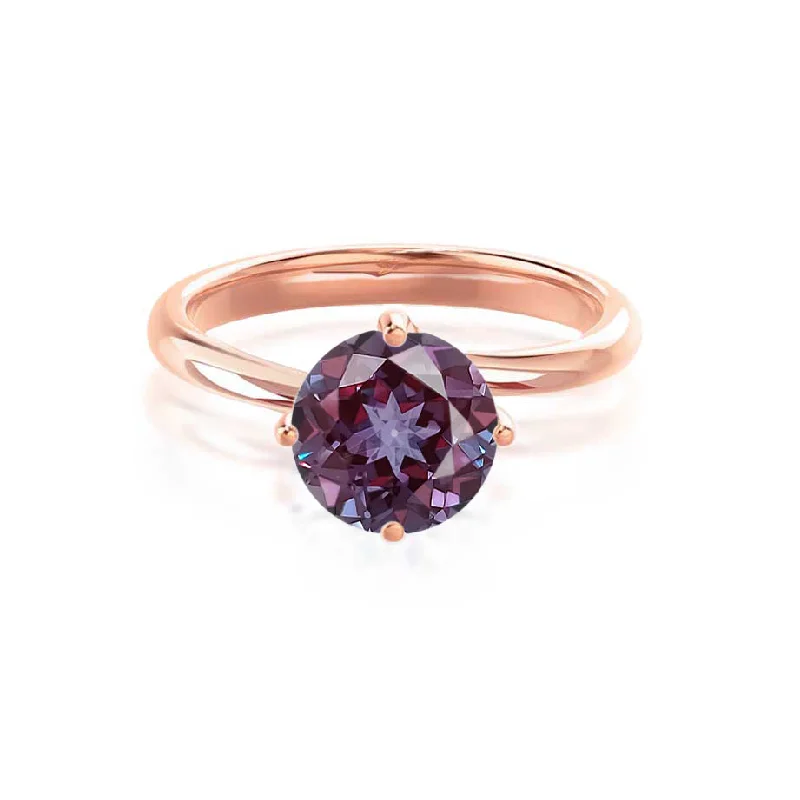 classic engagement rings-ANNORA - Chatham® Alexandrite 18k Rose Gold Twist Solitaire Ring