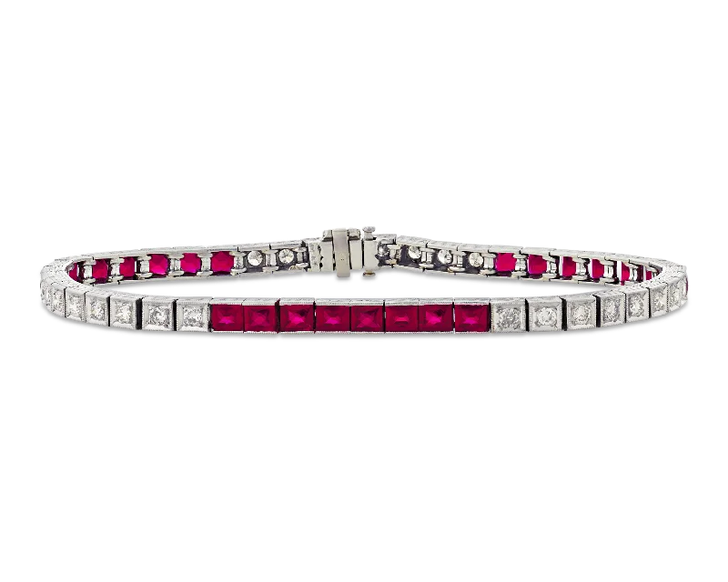 wedding bangles for women-Ruby and Diamond Line Bracelet