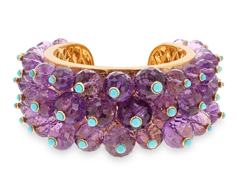 crystal bracelets for women-Amethyst and Turquoise Cuff Bracelet