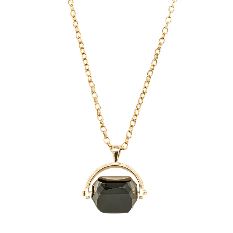 gold necklaces for women-9ct Yellow Gold Onyx Spinner Pendant With Chain