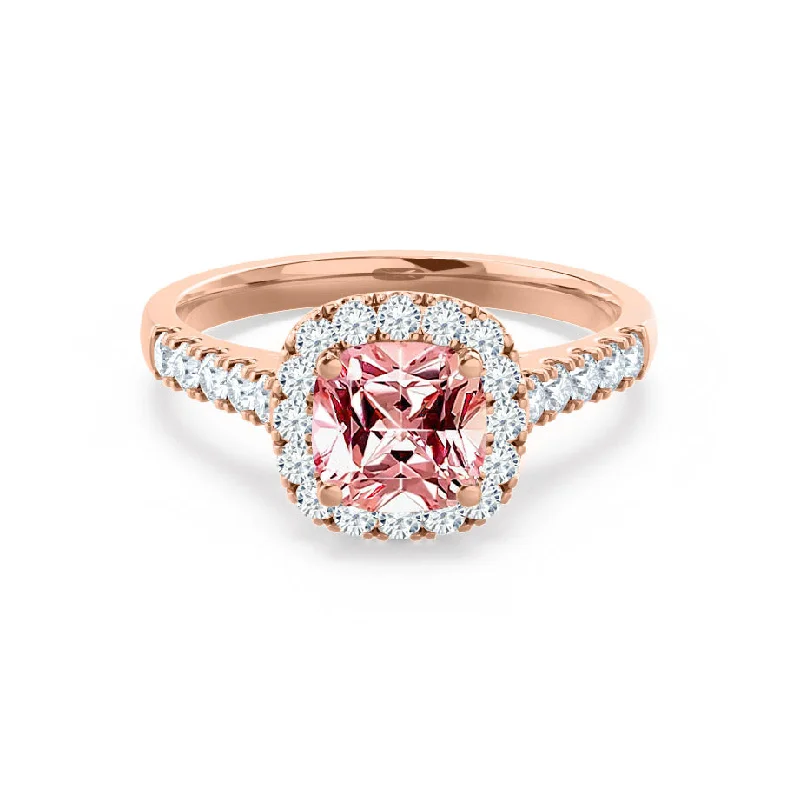 stackable engagement rings-OPHELIA - Chatham® Lab Grown Champagne Sapphire & Diamond 18K Rose Gold Halo