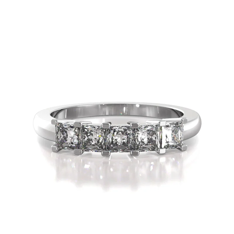 unique rings for women-1.00 ct. Princess Diamond Five Stone Wedding Band