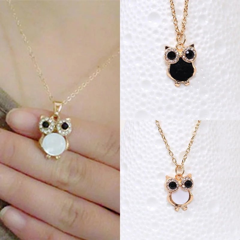 chic gold necklaces for women-Stunning Crystal Rhinestone and Opal Owl Pendant Necklace - Perfect Gift For Women