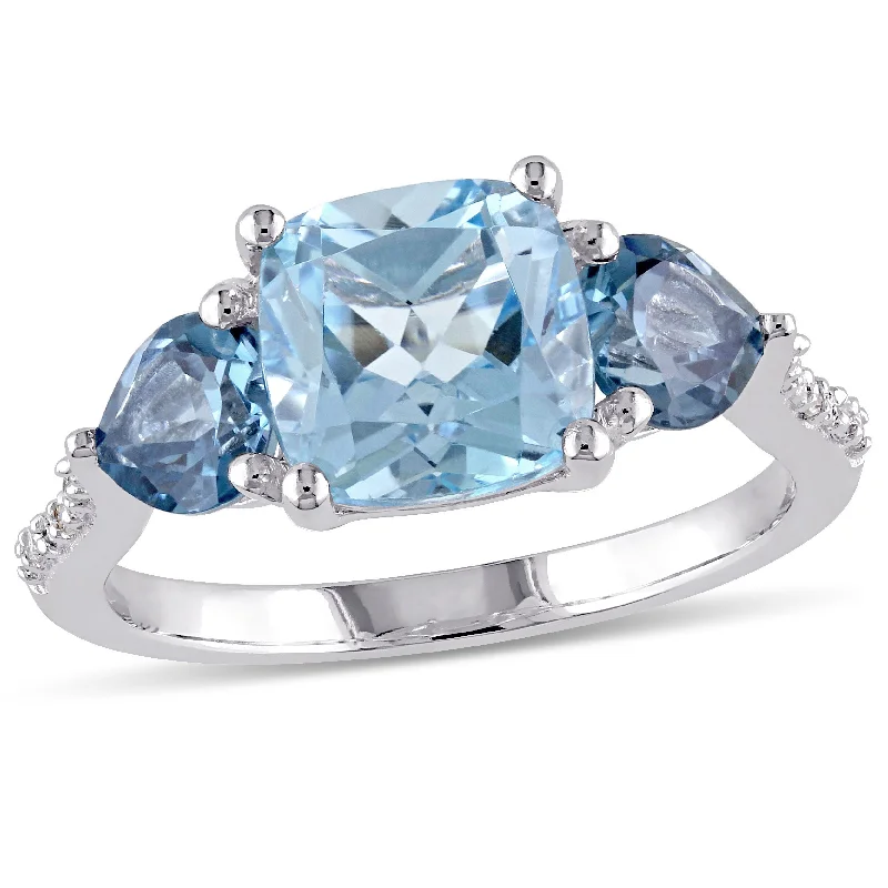 moonstone engagement rings-Mimi & Max 3 1/2ct TGW Cushion Cut Sky and London Blue Topaz and Diamond Accent Ring in Sterling Silver